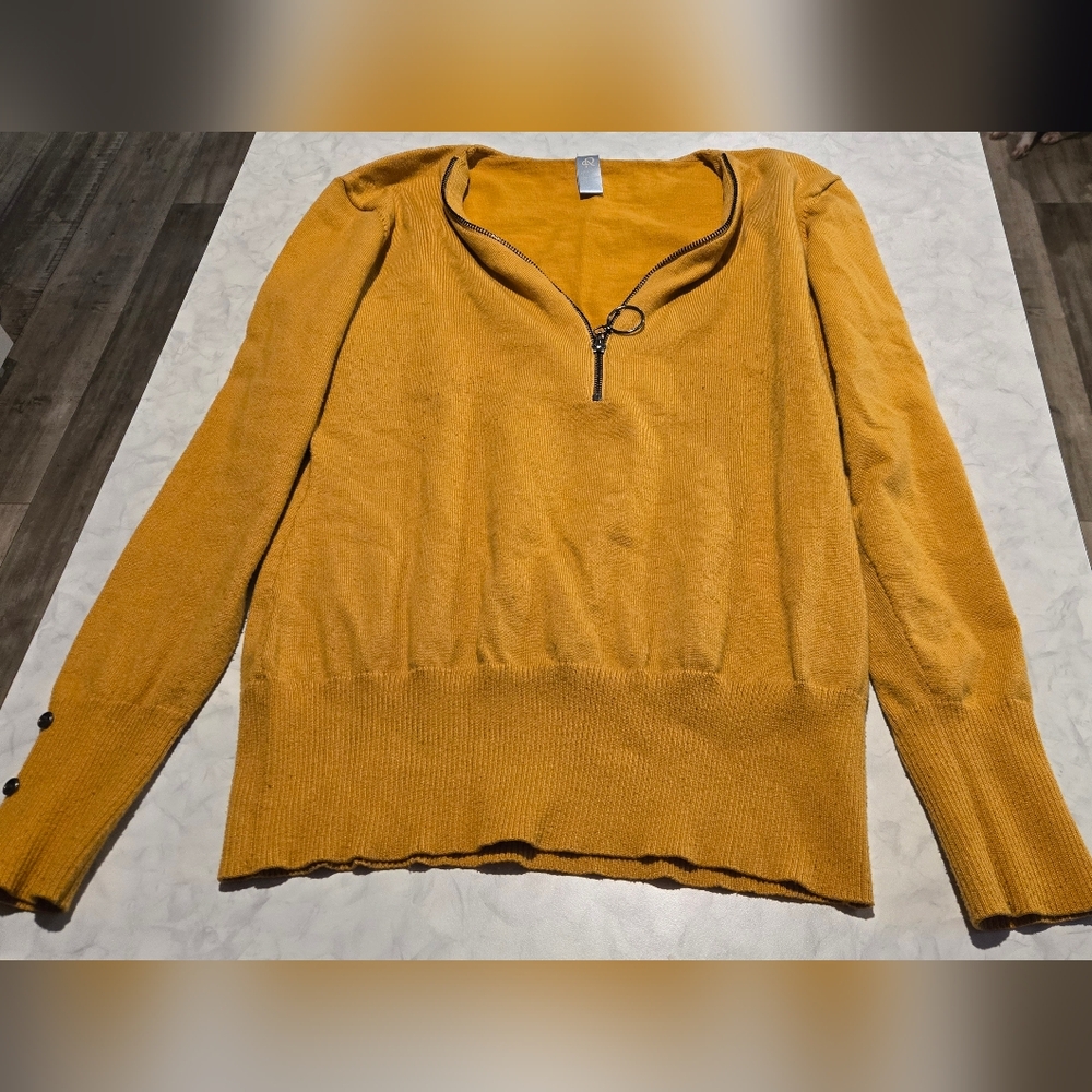 Mustard Yellow Thanksgiving Sweater with Zipper Detail And Brass Hardware